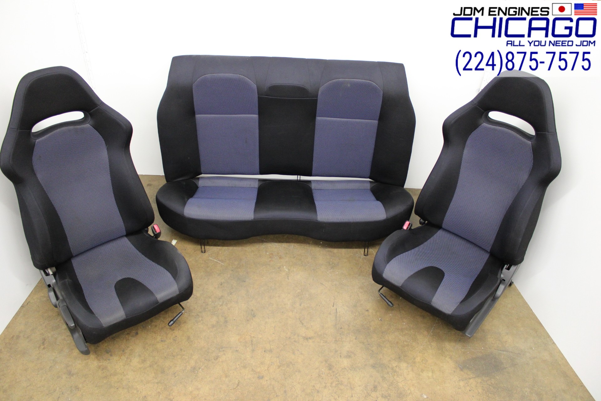 JDM SUBARU IMPREZA WRX BLACK AND NAVY BLUE CLOTH FRONT AND REAR SEATS
